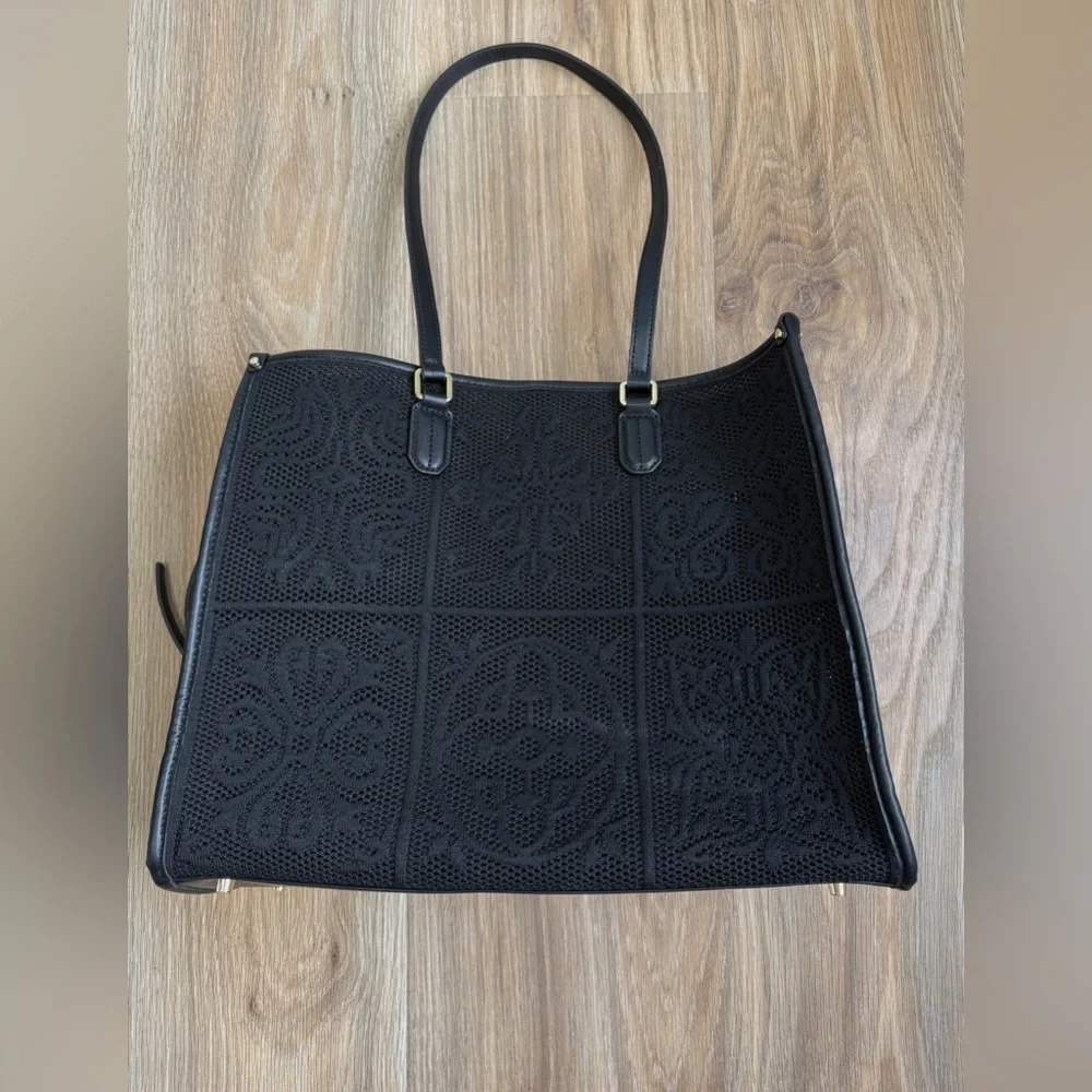 Viola Castellani Crochet Tote & Fabric Crossbody Bag Genuine Leather Black